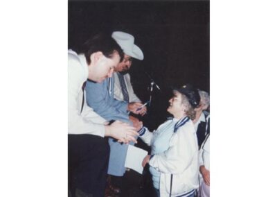 Rocklands Talent promoted the last five tours ever performed by the legendary Wilf Carter, starting when Wilf was 80 years old. Here Wilf meets his fans, accompanied by Brian Edwards, and fiddler Graham Townsend.